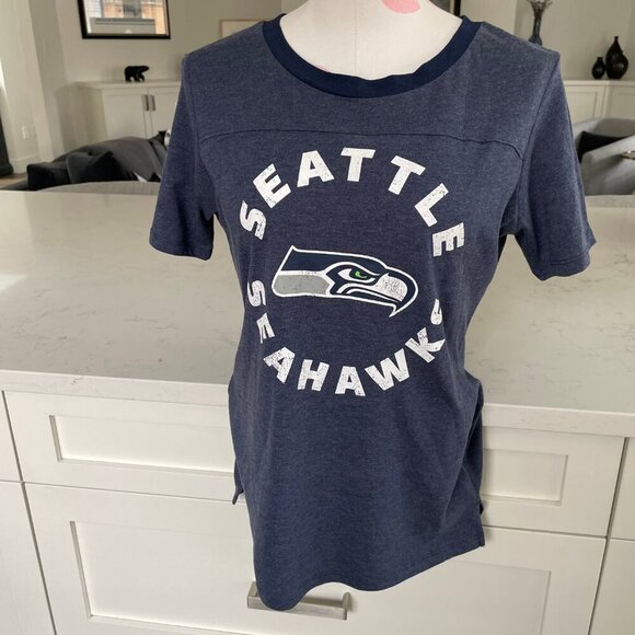 NFL Seattle Seahawks Team Apparel Womens SS Crew Neck T Shirt Blue Wht Sz S NWT - Picture 2 of 12
